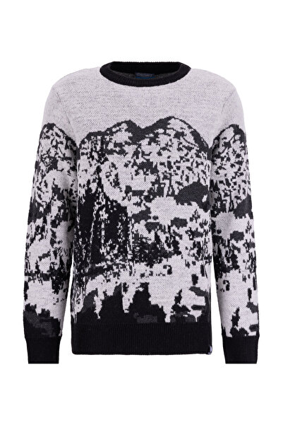 Discovery Expedition D5WM-KZK3790 Siyah - Ekru Bisiklet Yaka Relaxed Desenli ...