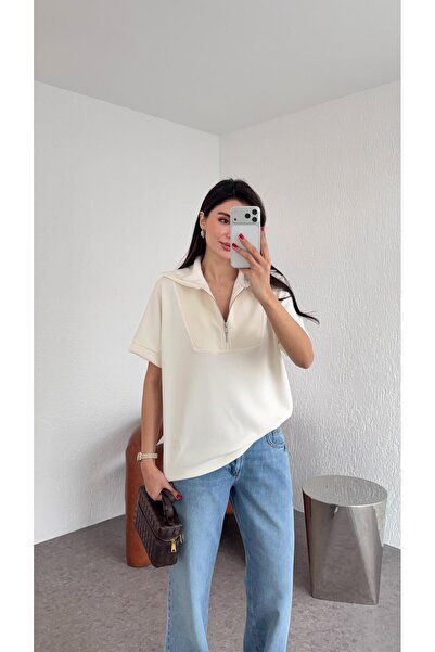 HAZELANNA Sweat cu mânecă scurtă din modal crem