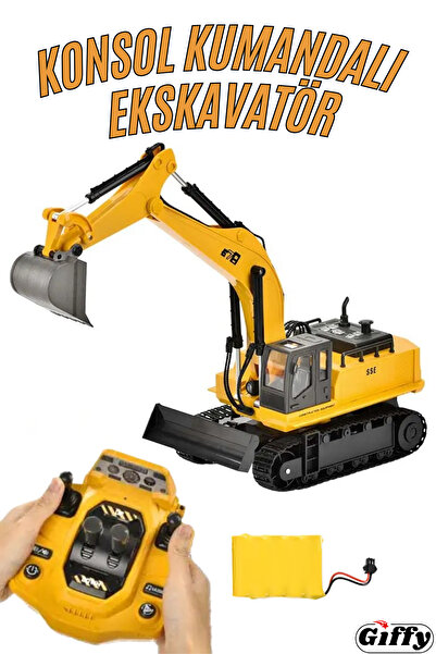 giffy Oyuncak Uzaktan Konsol Kumandalı Ekskavatör Gövde 360° Döner Kepçesi Hareketli Şarjlı Işıklı Müzikli