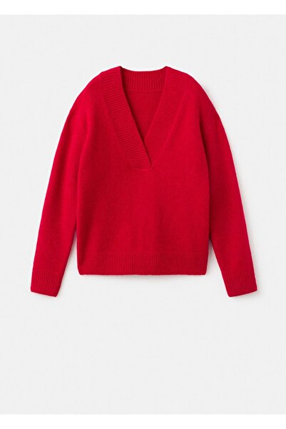 MANGO Woman V yakalı kalın triko kazak