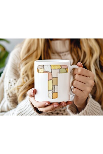 Beramussa Letter t Colorful Patchwork Design Mug - Bohemian Patchwork Pattern...