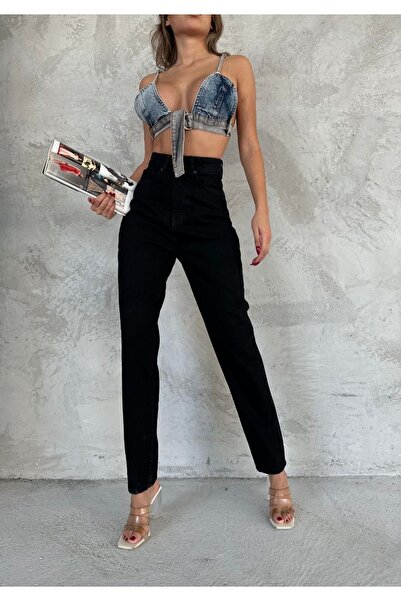 JAXEN NS-96055 Mom Jean talie înaltă Jeans Pantaloni de blugi cu picioare îng...