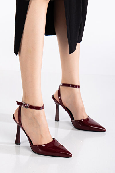 İA İLERİADIM Pantofi cu toc din piele lacuita cu bretele de dama bordeaux Ina...