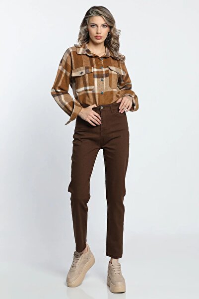 MAKRAS EXCLUSIVE A145989 Μπλε Mom Jean Τζιν ψηλόμεσο τζιν παντελόνι με στενό πόδι