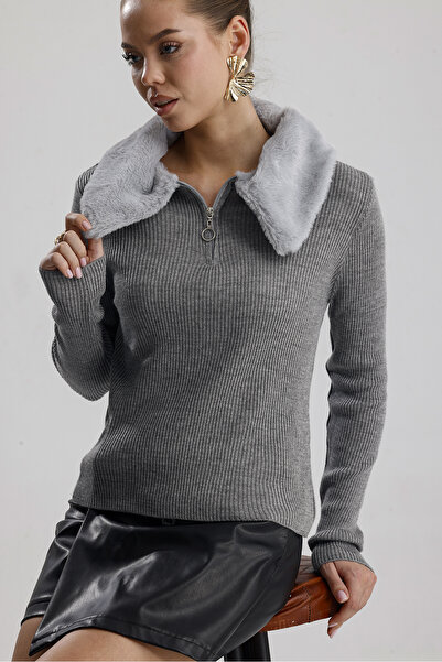 Sempre سترة نسائية بياقة فرو