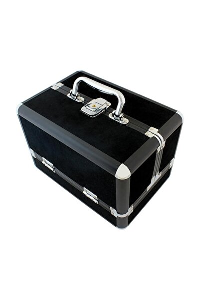 Bogadini Trusa cosmetice din aluminiu neagra, profesionala, cu 4 compartimente glisante, 25x17x17 cm