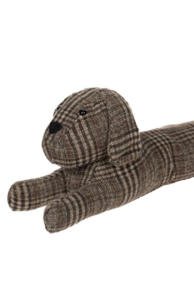 SHOPIENS Anti-Draft Door Protector, 3D Dog, Checkered Pattern, 80x10 cm, Brown