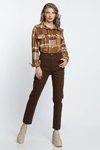 MAKRAS EXCLUSIVE A145989 Μπλε Mom Jean Τζιν ψηλόμεσο τζιν παντελόνι με στενό πόδι