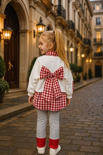 anonim Girl's Special Design Leggings Set with Bow Detail on the Back