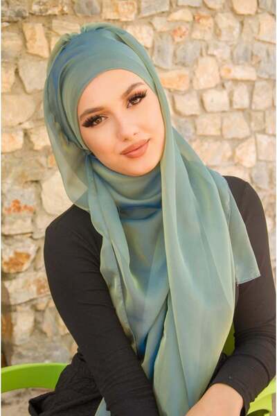 Aişe tesettür Yeşil Gold Janjan Şifon Abiye Şal