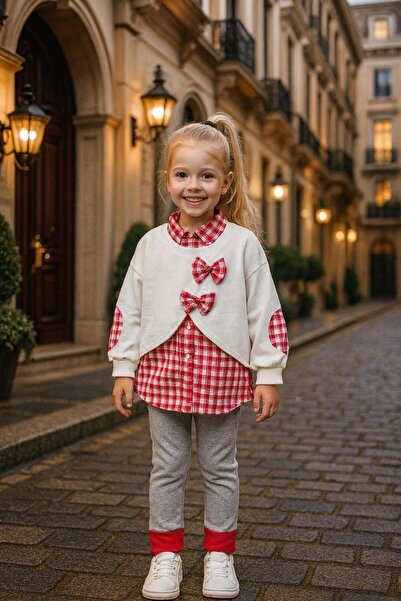 anonim Girl's Special Design Leggings Set with Bow Detail on the Back