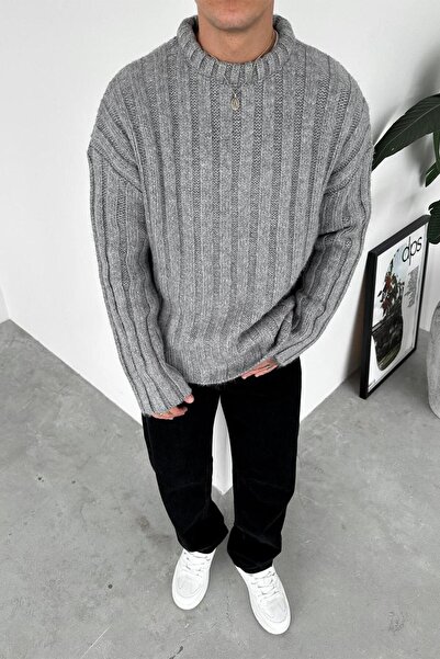 HAFKAGİYİM Gray Soft Premium Knitted Relaxed Sweater