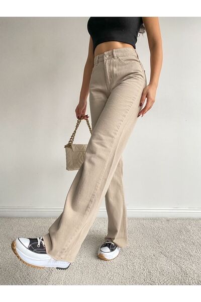 MAKRAS EXCLUSIVE A193887 Palazzo Jean Ψηλόμεσο τζιν παντελόνι Boyfriend με φαρδιά φτέρνα