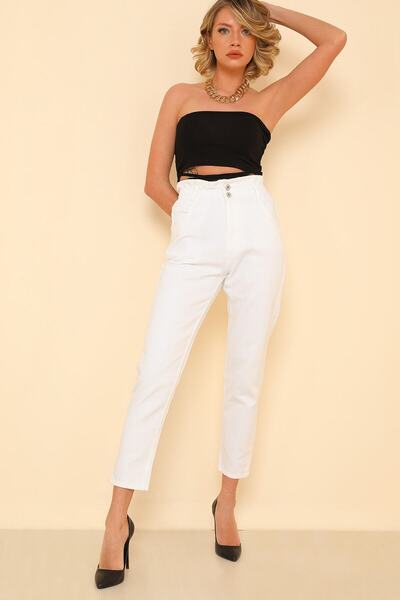 MAKRAS EXCLUSIVE A147701 Jeans cu talie înaltă, cu centură, pantaloni Mom Jeans