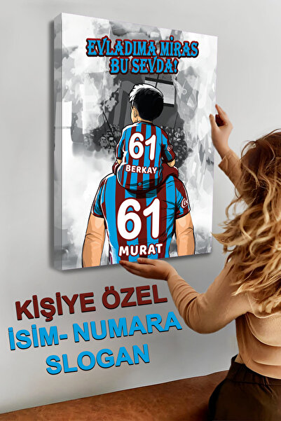 Sophanos Bordo Mavi Taraftar Baba-Oğul Kişiye Özel Kanvas Tablo Artistik Siya...