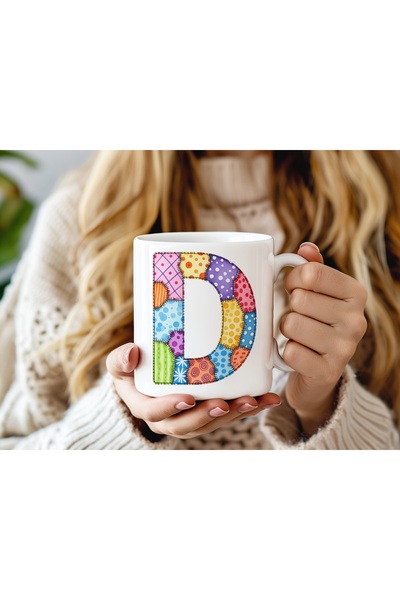 Beramussa Letter D Colorful Patchwork Design Mug - Bohemian Patchwork Pattern...