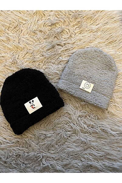 enes baby Ygz Junior 2-Pack Plush Wellsoft Label Detailed Beanie Set