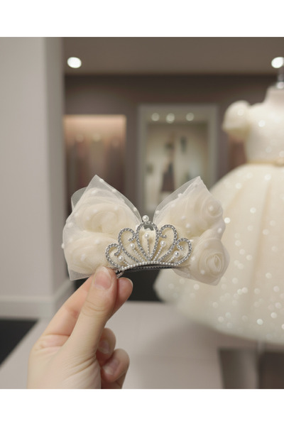 Sepia Shopping KIZ ÇOCUK ABİYE TAÇLI FİYONK TOKA KREMRENK