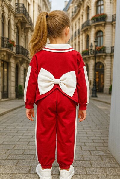 anonim Girl's Bow Detailed Top and Bottom Set