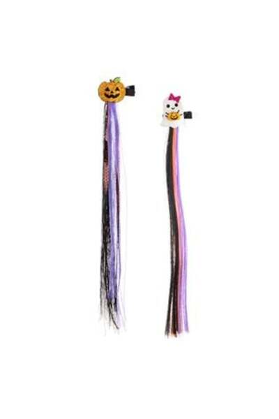 Jumbo Set agrafe de păr Black Pumpkin Ghost cu panglică de paiete colorate - 2 bucăți