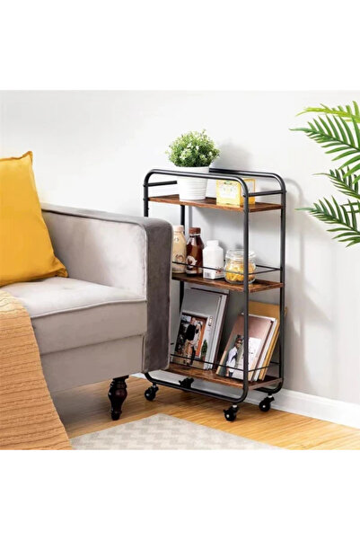 Rovitech Raft subțire cu 3 rafturi din MDF și cadru metalic, rotativ la 360°,...