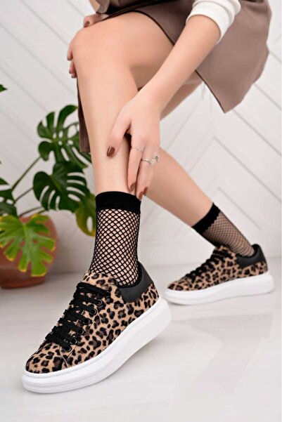 Erceka Pantofi sport casual Pantofi pentru femei cu șireturi Leopard Negru-Al...