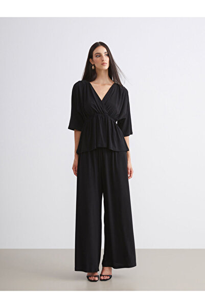 LC Waikiki Black Elastic Waist Wide Leg Women's Trousers