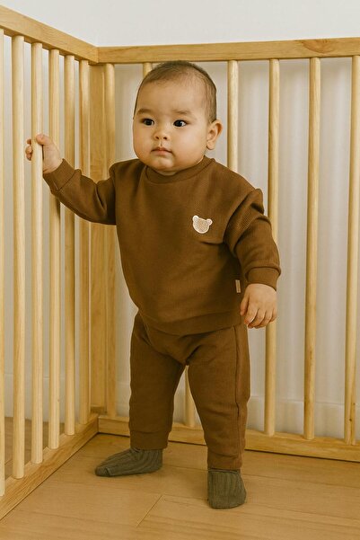 Luna Kids Store طقم دمية دب الوافل مصنوع من القطن بنسبة 100% باللون البني