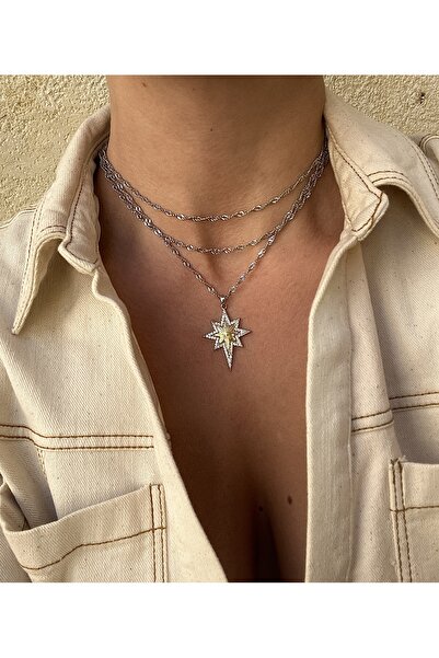 pop up store Zircon Stone Steel Chain Star Necklace