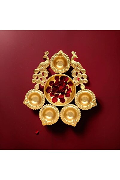 Generic Beautiful Golden Peacock Urli Bowl for Diwali - 8" Decorative Bowl fo...