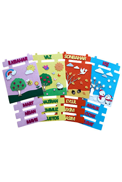 KECENGUZELTASARIM Keçe Kare Mevsimler Panosu, Kare Mevsim Şeridi, Kare Mevsim Köşesi, Kare Mevsimler