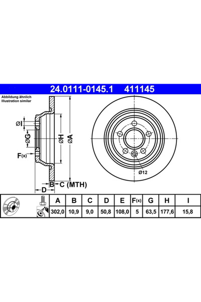 Ate Disc frana Ford Galaxy 2/Mondeo 4/S-Max Land Rover Range Rover Evoque