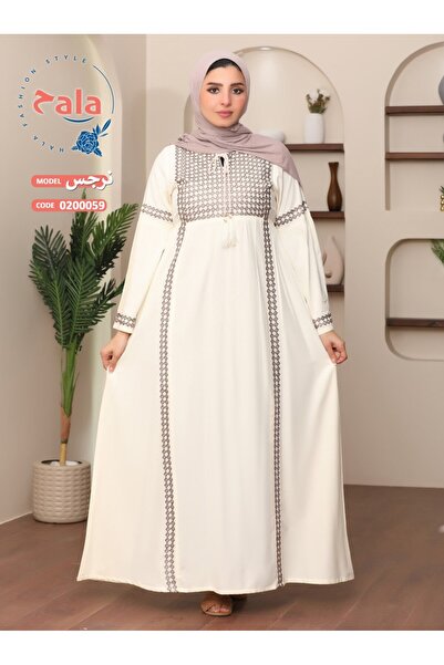 Hala A cotton jalabiya with wire embroidery along the length of the abaya and from the top of the back, suitable for all tastes.