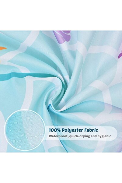SHOPIENS Shower Curtain, Mermaid Pattern, PEVA, 180x180 cm, Multicolor, Set of 12 Rings