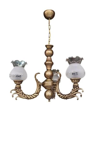 DEDE ÜZÜM KOL ÜÇ KOLLU ZAMAK METAL AVİZE ESKİTME KAPLAMALI MAT BEYAZ CAMLI