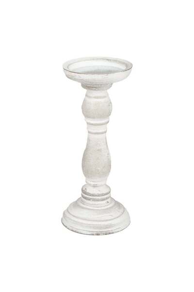 DavidaHome Suport lumanare, din lemn, 10x24 cm, alb vintage