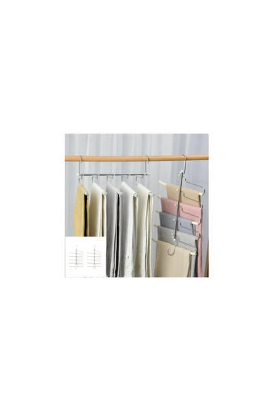 Rovitech Set 2 umerașe organizatoare pentru pantaloni, 5 suporturi, oțel inoxidabil cu spumă EVA, bej