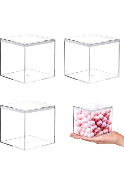 Generic 4 Pack Clear Square Acrylic Box,3.3x3.3x3.3Inch Display Box with Lid,...