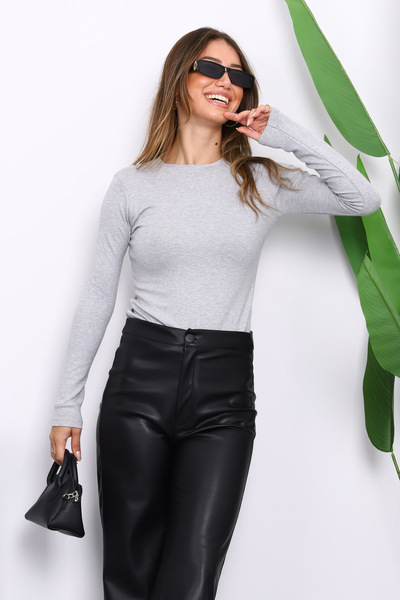 İmajButik Gray Crew Neck Modal Blouse