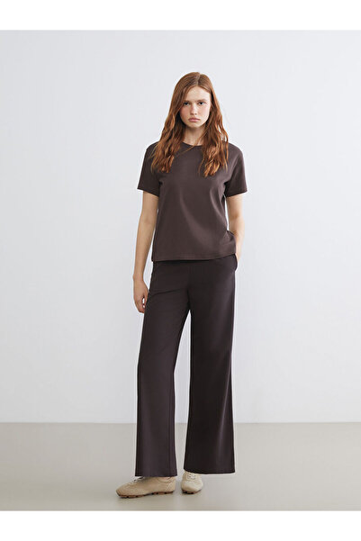 LC Waikiki Brown Wide Leg Women's Trousers with Elastic Waist