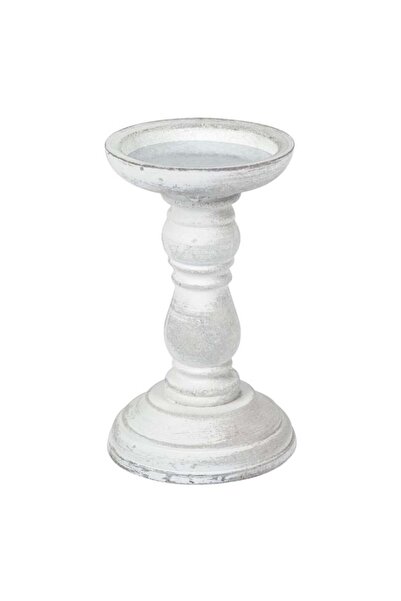 DavidaHome Suport lumanare, din lemn, 10x17 cm, alb vintage