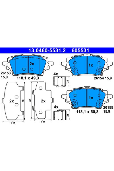 Ate Set Placute Frana Frana Disc Toyota C-Hr/Corolla