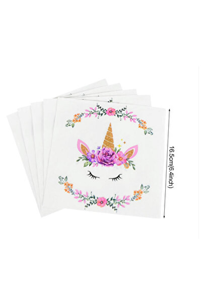 Partifabrik Colorful Flowers Unicorn Themed White Paper Napkins 16 Pieces
