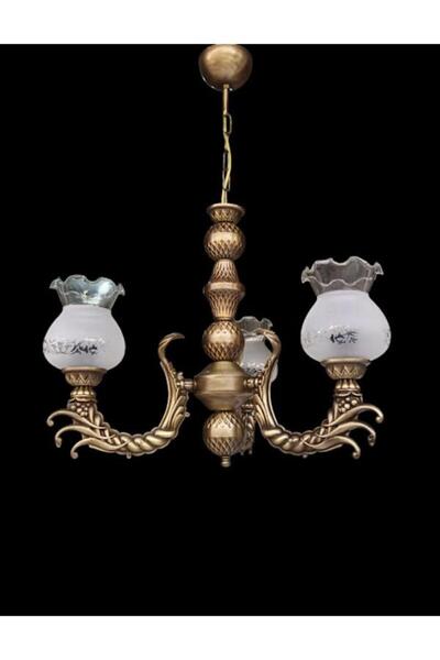 DEDE ÜZÜM KOL ÜÇ KOLLU ZAMAK METAL AVİZE ESKİTME KAPLAMALI MAT BEYAZ CAMLI