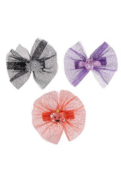Jumbo Set Hair Clips with Tulle, Spider, Pumpkin, Bat & Glitter for Halloween, 7 cm
