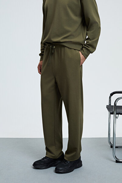 GRIMELANGE Griffin Men's Khaki Sweatpants with Elastic Waistband and Metal Bird's Eye Detail