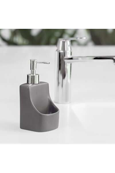 SHOPIENS Liquid Soap Dispenser Ceramic with Sponge Holder, Gray, 9x8.5x11.5 cm