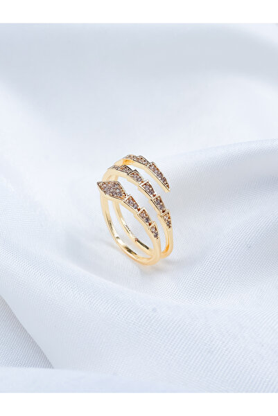 DlaraJewelry خاتم نسائي نحاسي ذهبي اللون مرصع بحجر الزركون على شكل ثعبان