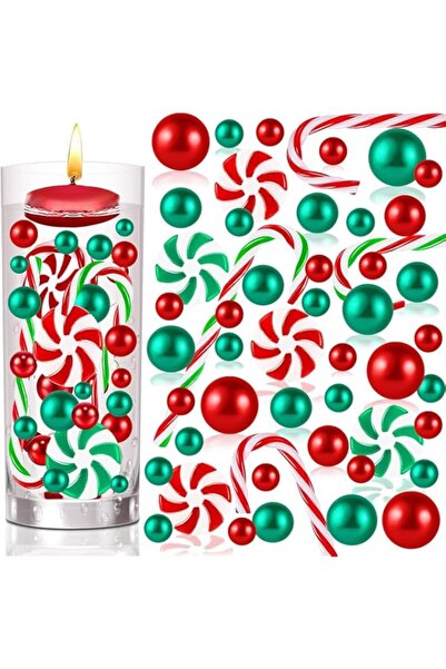 Generic 175-Piece Christmas Vase Filler, Floating Faux Pearls, Green Red Cand...