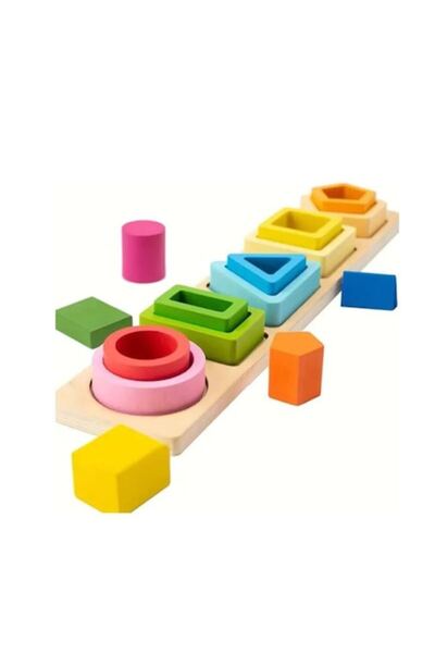 OEM Educational Montessori wooden sorting toy with geometric shapes, 5 columns and 15 pieces
